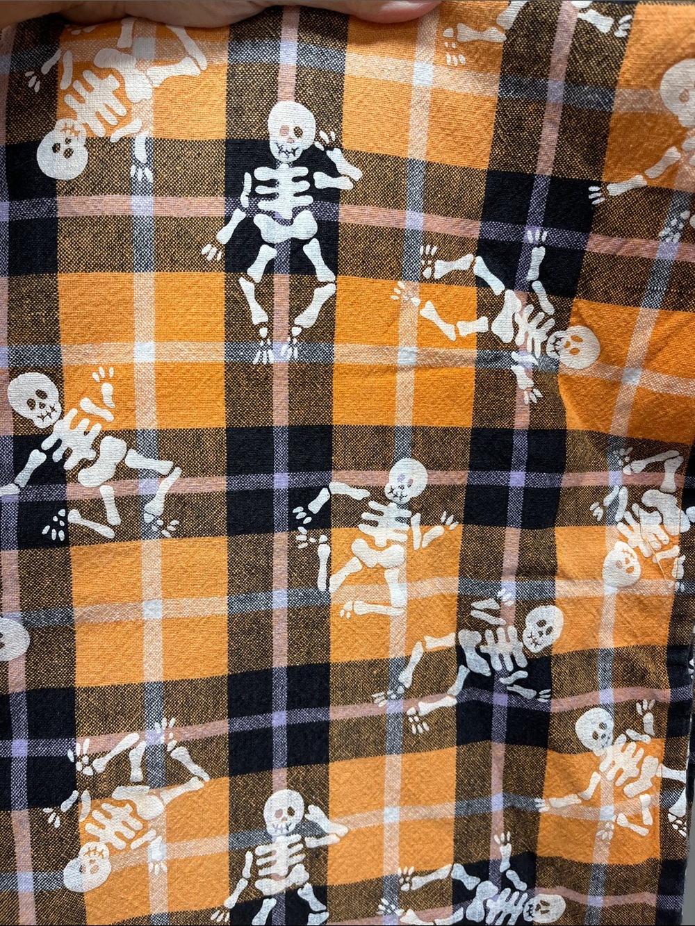 Halloween Skeleton Plaid Kitchen Tablecloth - Orange & Black - 75”x56” Rectangle